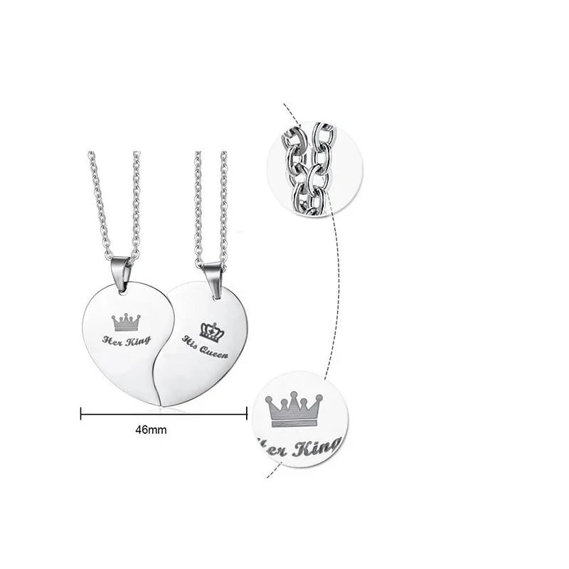 2 Colares para Namorados ou Casais - Her King e His Queen - em Aço - REF1090 - Image 4