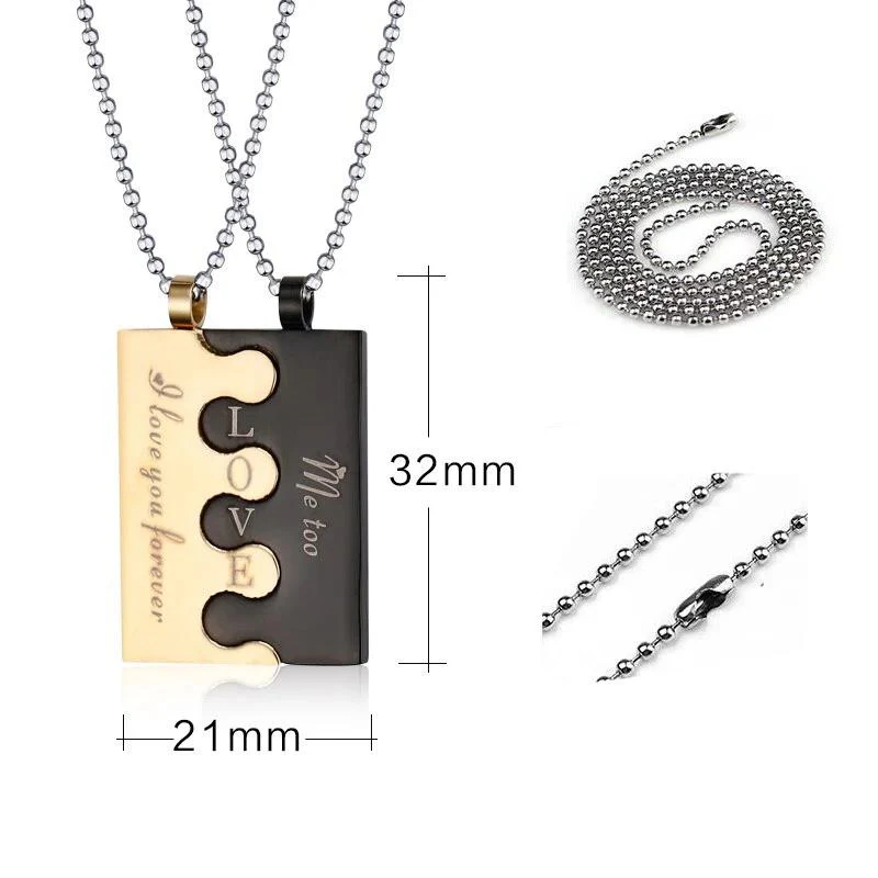 2 Colares para Namorados ou Casais - Puzzle Duas Cores com Mensagem - em Aço - REF1088 - Image 6