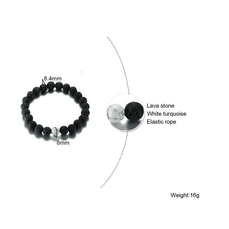 2 Pulseiras para Namorados ou Casais com Pedras Vulcânicas - REF1074 - Image 4