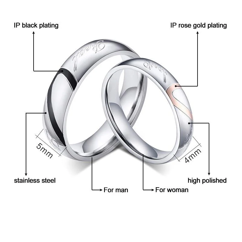 Aliança Coração Unido Real Love -  4mm e 5mm em Aço - Alianças de Namoro ou Compromisso (para Namorados) - REF00076 - Image 4