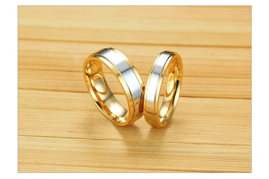 Aliança Dourada com Centro Prateado - 4mm e 6mm - em Aço para Casamento, Namoro ou Compromisso - REF0002321 - Image 10