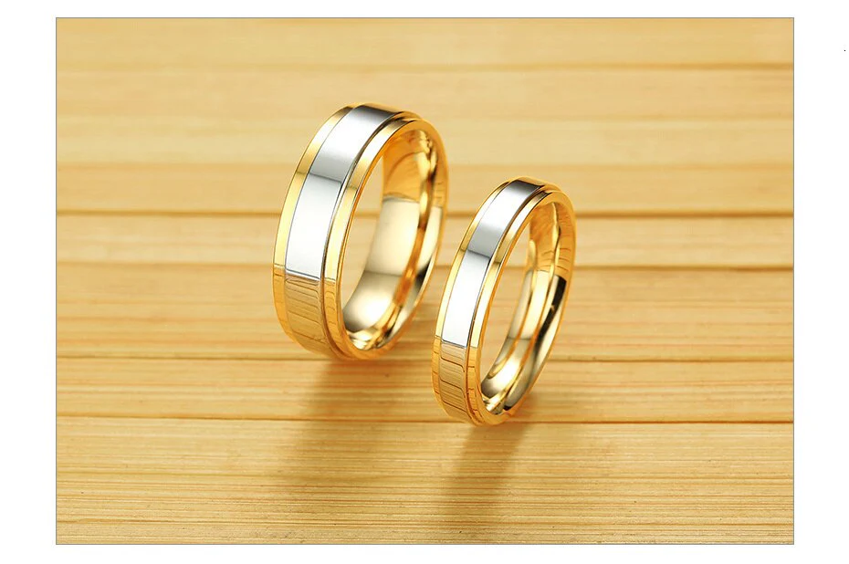Aliança Dourada com Centro Prateado - 4mm e 6mm - em Aço para Casamento, Namoro ou Compromisso - REF0002321 - Image 11