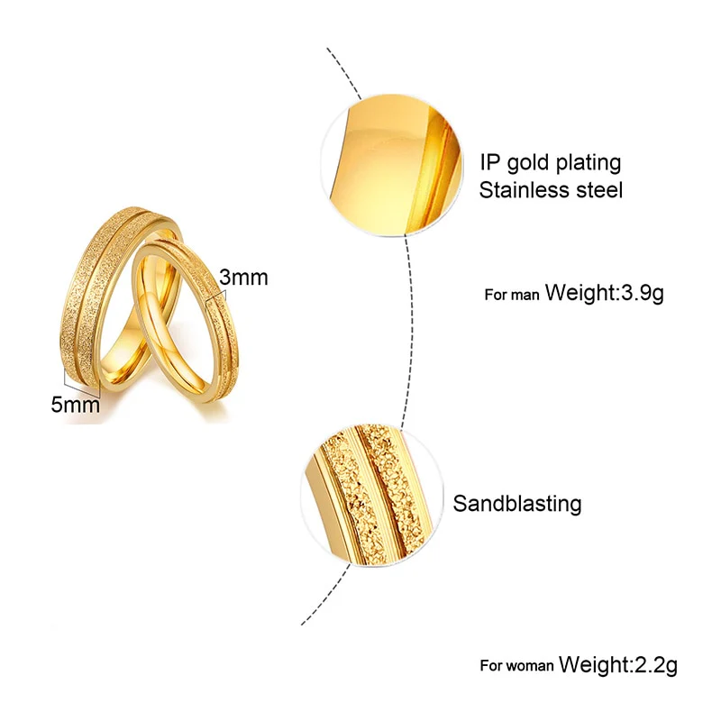 Aliança Dourada com Filetes Rugosos 3mm e 5mm em Aço para Casamento, Namoro ou Compromisso - REF18203 - Image 8