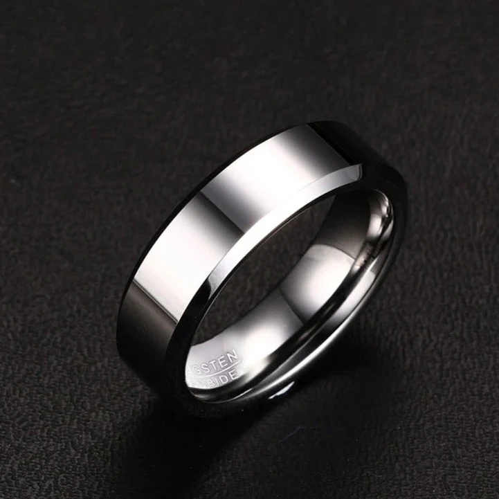 Aliança em Tungsténio Prateada, com 6mm de Largura, Plana e Brilhante em Cima, Angular e Brilhante nos Lados - REF1326 - Image 7