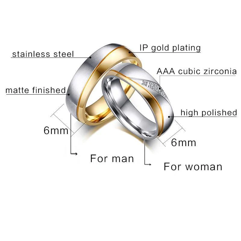 Aliança Prateada com Banda Dourada e Pedras ou Dourada com Banda Prateada 6mm em Aço para Casamento, Namoro ou Compromisso - REF00095 - Image 6