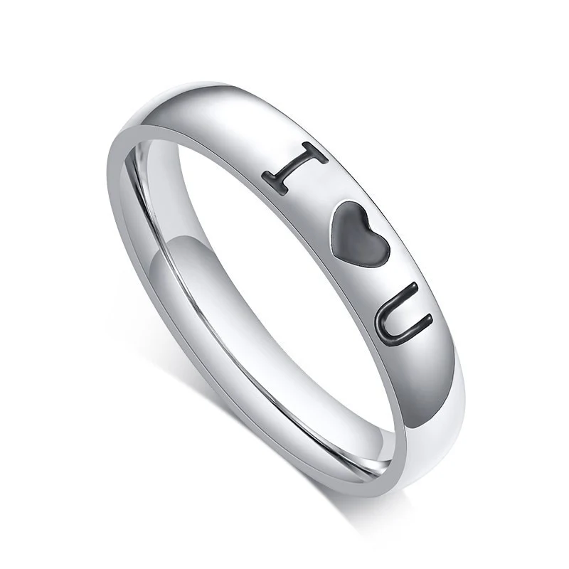 Aliança Prateada com Coração I Love You (4mm) em Aço - Alianças de Namoro ou Compromisso (para Namorados) - REF1609 - Image 3