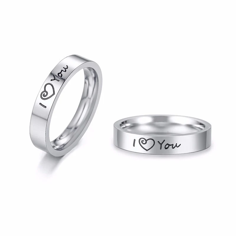Aliança Prateada I Love You com Coração (4mm) em Aço - Alianças de Namoro ou Compromisso (para Namorados) - REF1610 - Image 6