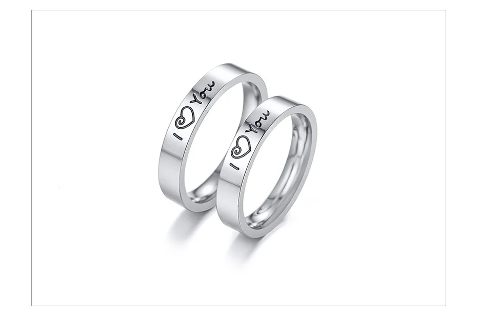 Aliança Prateada I Love You com Coração (4mm) em Aço - Alianças de Namoro ou Compromisso (para Namorados) - REF1610 - Image 8