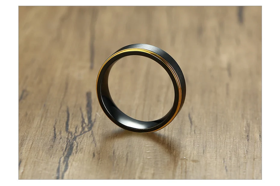 Aliança Preta com Centro Escovado e Rebordo Dourado Brilhante em Aço 6mm para Casamento, Namoro ou Compromisso - REF1010 - Image 6