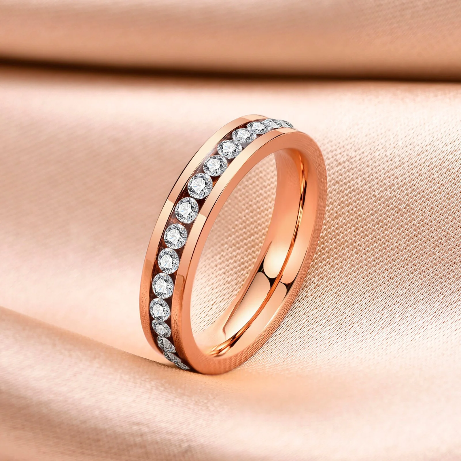 Anel de Noivado 4mm com Pedras Circundantes em Aço - REF1194 - Image 8