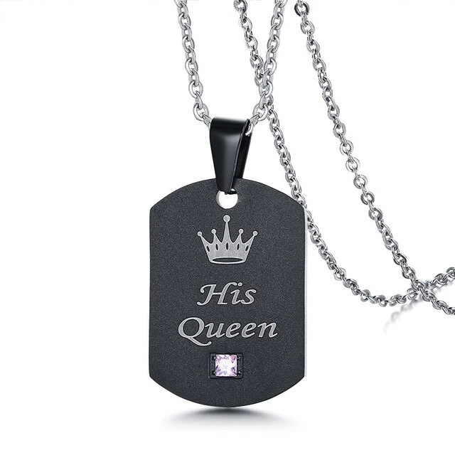 2 Colares para Namorados ou Casais - His Queen/ Her King - em Aço - REF1085 - Image 3