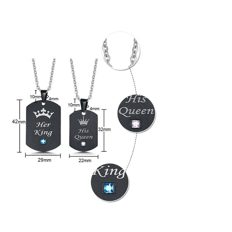 2 Colares para Namorados ou Casais - His Queen/ Her King - em Aço - REF1085 - Image 7