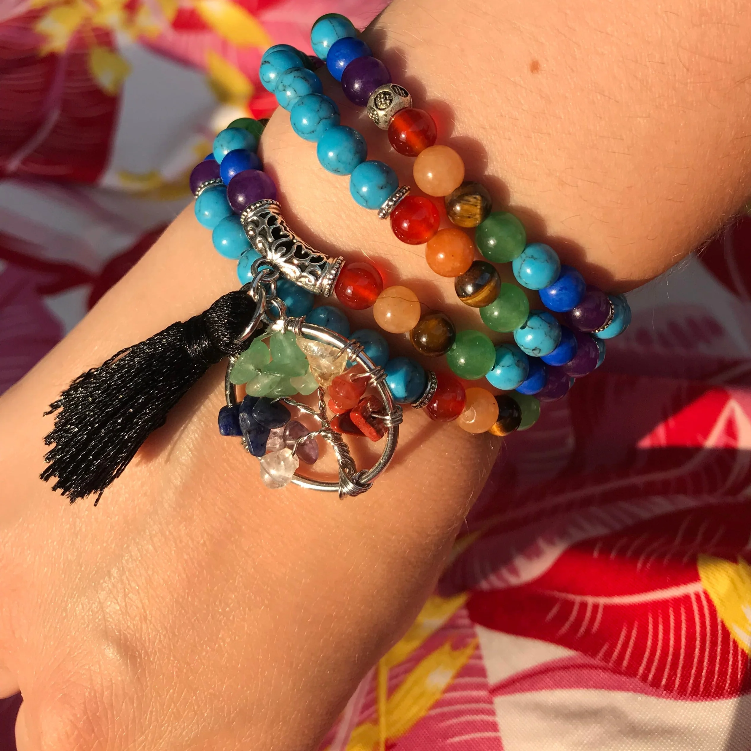 Japamala 7 Chakras com Pedras Naturais Howlita Azul e Árvore da Vida com Tassel - REF1005 - Image 11