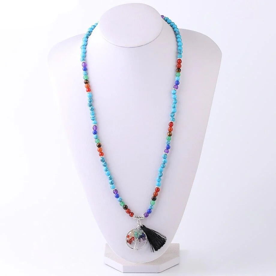 Japamala 7 Chakras com Pedras Naturais Howlita Azul e Árvore da Vida com Tassel - REF1005 - Image 12