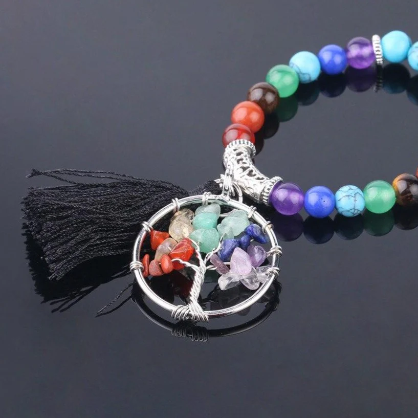 Japamala 7 Chakras com Pedras Naturais Howlita Azul e Árvore da Vida com Tassel - REF1005 - Image 8