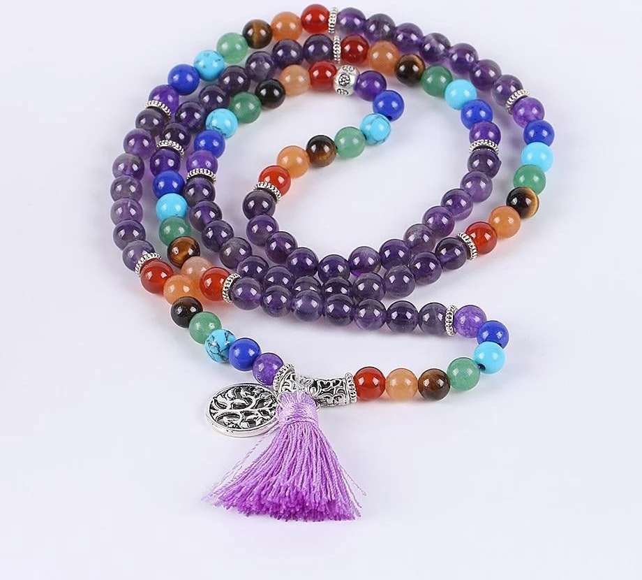 Japamala Ametista com Cristais 7 Chakras - Tassel e Pendente Árvore da Vida - REF1035 - Image 4
