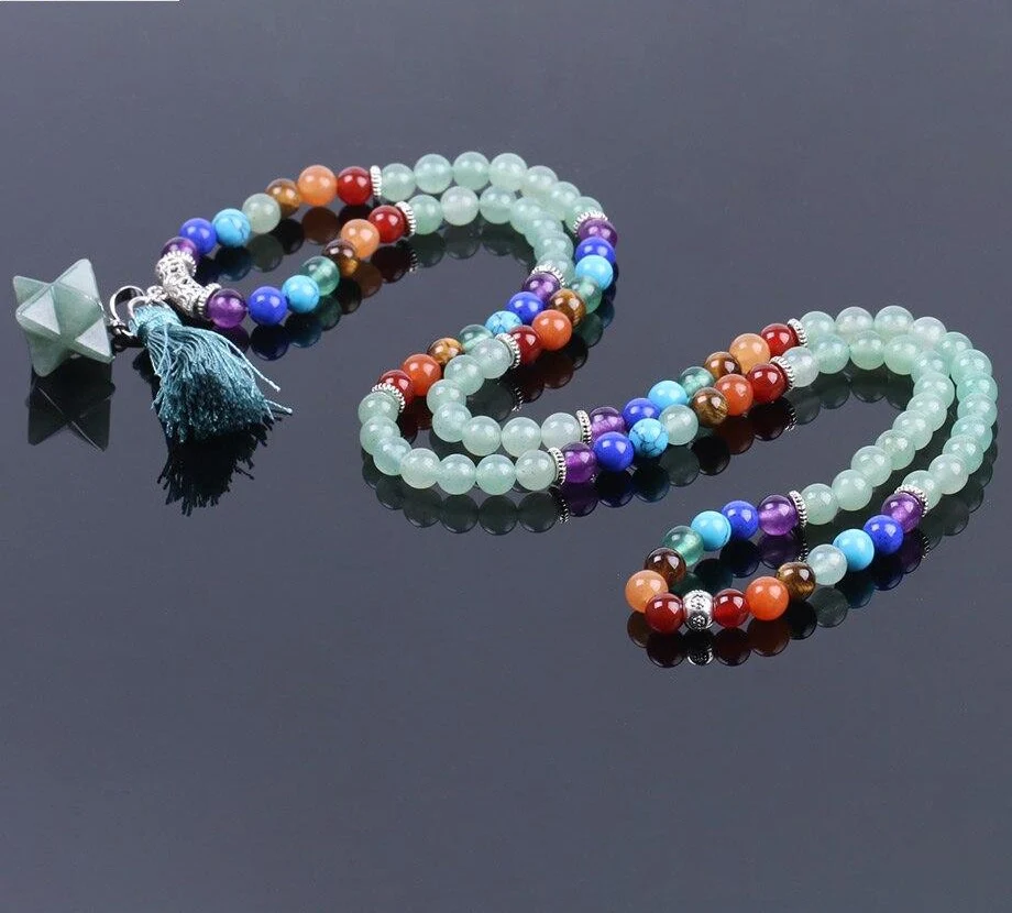 Japamala Aventurina - Simbolo da Purificação e Rejuvenescimento - 7 Chakras com Tassel e Estrela - REF1036 - Image 6