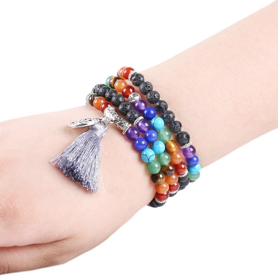 Japamala Pedras Vulcânicas e Pedras 7 Chakras com Tassel e Pendente Árvore da Vida - REF1042 - Image 4