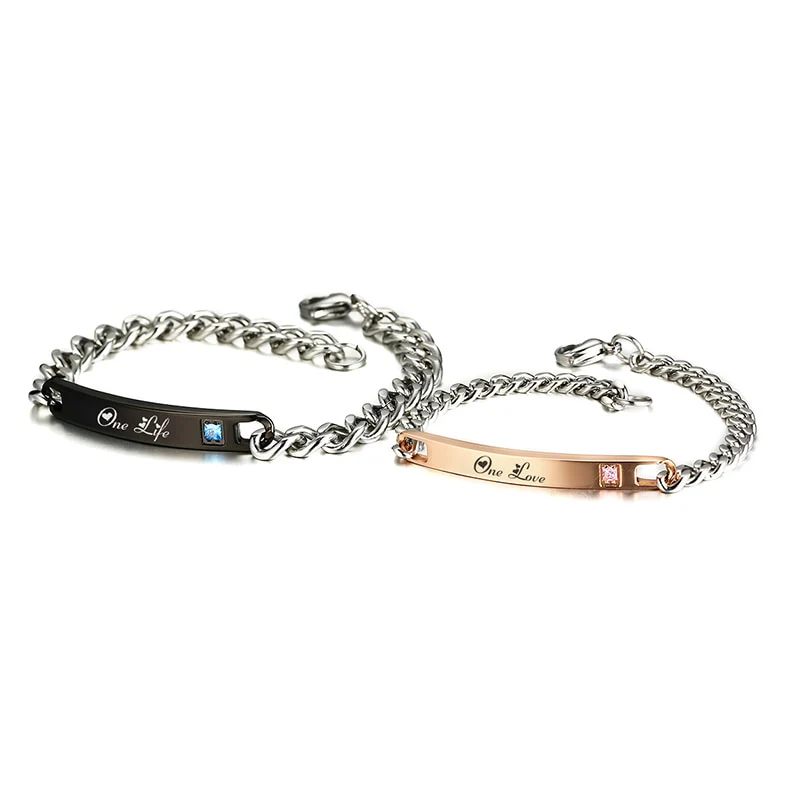 Conjunto de Pulseiras para Namorados - One Life/One Love (Uma vida/Um amor) - em Aço - REF1073 - Image 5
