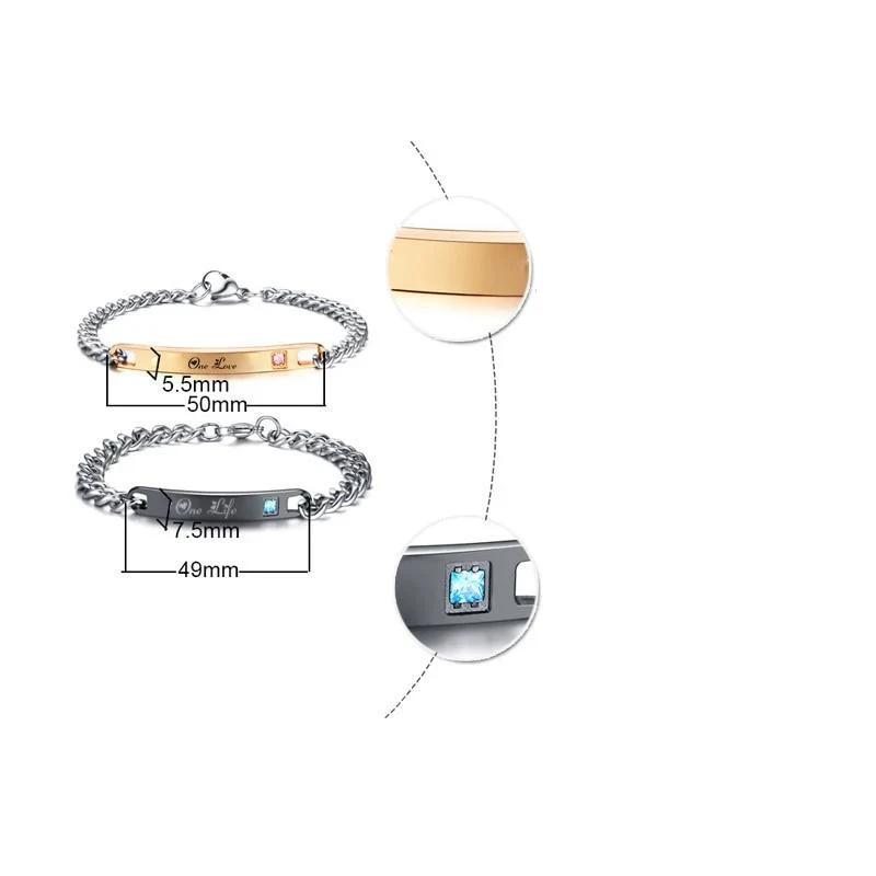 Conjunto de Pulseiras para Namorados - One Life/One Love (Uma vida/Um amor) - em Aço - REF1073 - Image 6