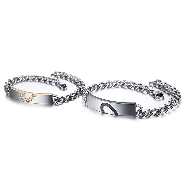 Conjunto de Pulseiras para Namorados ou Casais - Um Coração para Dois - em Aço - REF1066 - Image 6